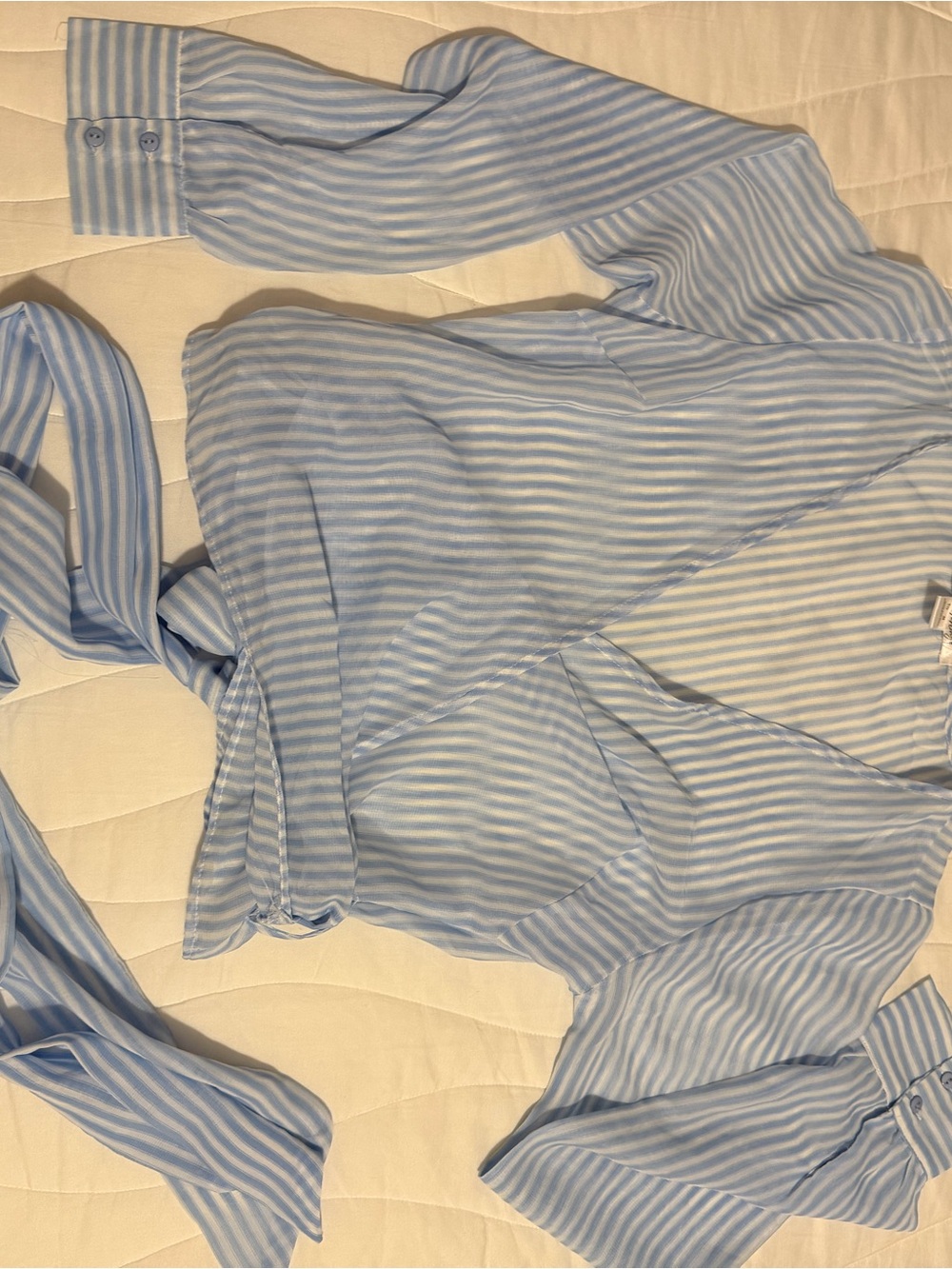 Light Blue & White Striped Wrap Blouse